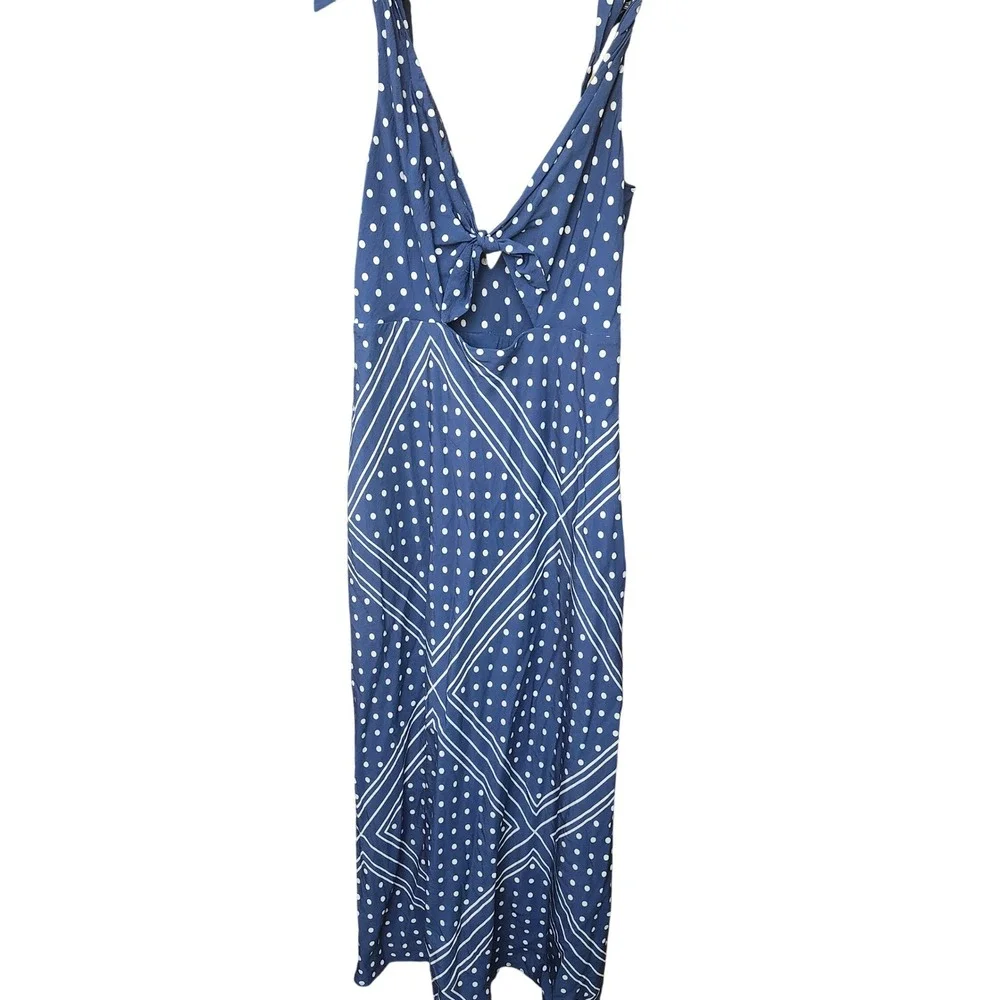 Abercrombie & Fitch Blue Polka Dot Tie-Front Cutout Maxi Dress L Vacation Summer